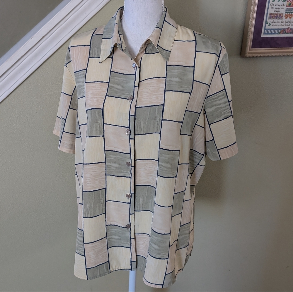 Notations Polyester Lightweight Watercolor Blouse XL Career Wear